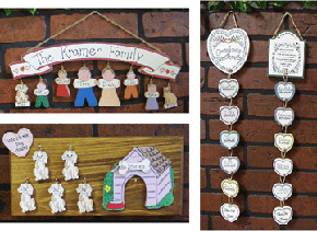 Who's in the Dog House, Little People Banners, Family Hearts Personalized Products. Please email for order forms.